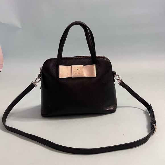 Black Kate Spade purse with small white bow and gold accents - Picture 1 of 2